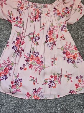 Terra & Sky Pink Floral Off-Shoulder Top with Multicolor Blooms